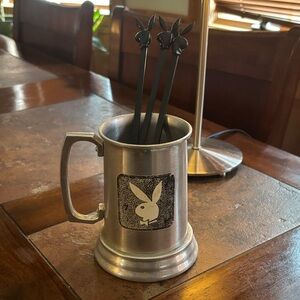 Vintage Playboy Stainless Mug with 3 Vintage Payboy Stir Sticks!!